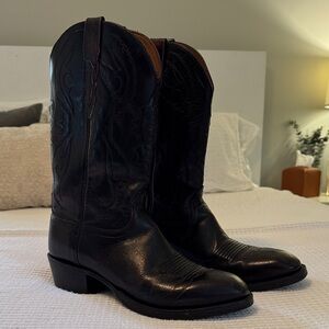 LUCCHESE Men’s Dark Brown Black Cherry Western Leather Cowboy Boots 10.5 W